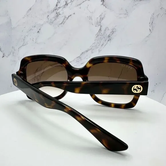 New GUCCI Sunglasses Brown Black Tortoise Square Women's Gold GG Logo Oversized - Picture 9 of 16
